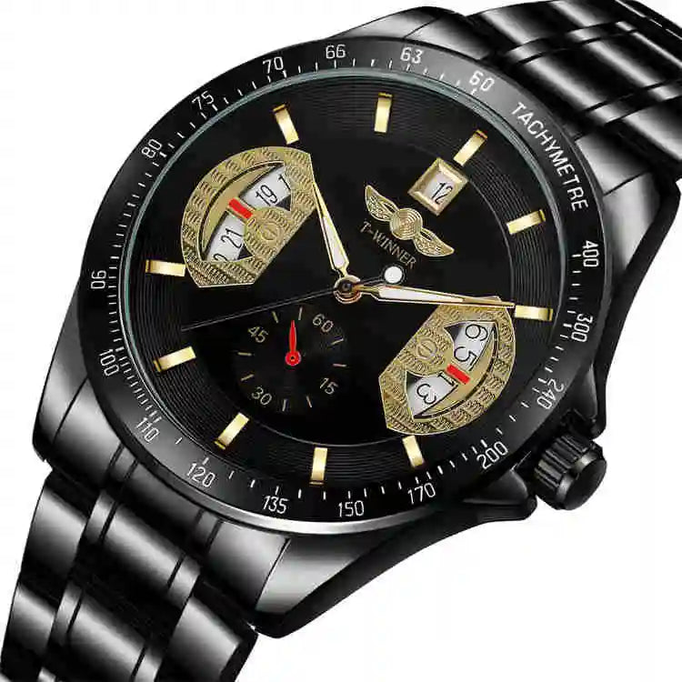 T-Winner Men’s Stainless Steel Automatic Watch – Water Resistant Travel Wristwatch