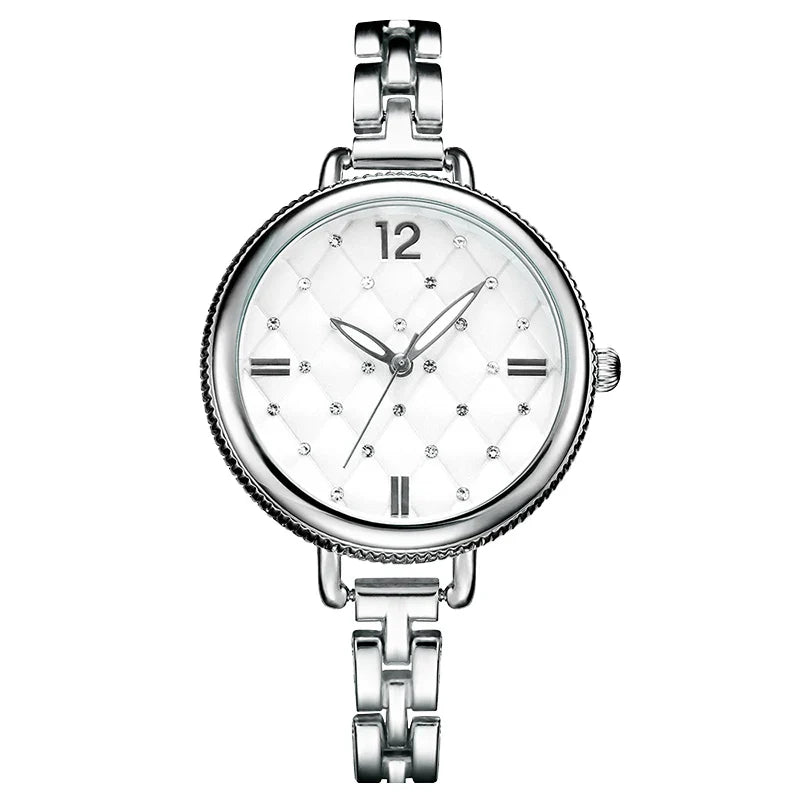 SK Women’s Luxury Alloy Bracelet Watch – Round Quartz Waterproof Wristwatch