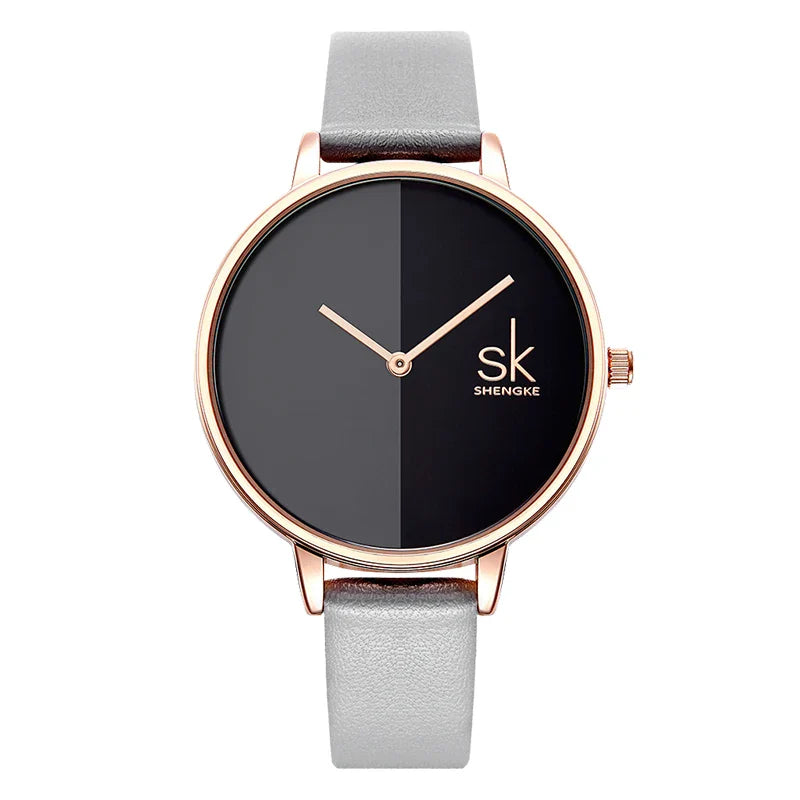 SK Classic Women’s Quartz Watch – Fashion Leather Strap Waterproof Wristwatch