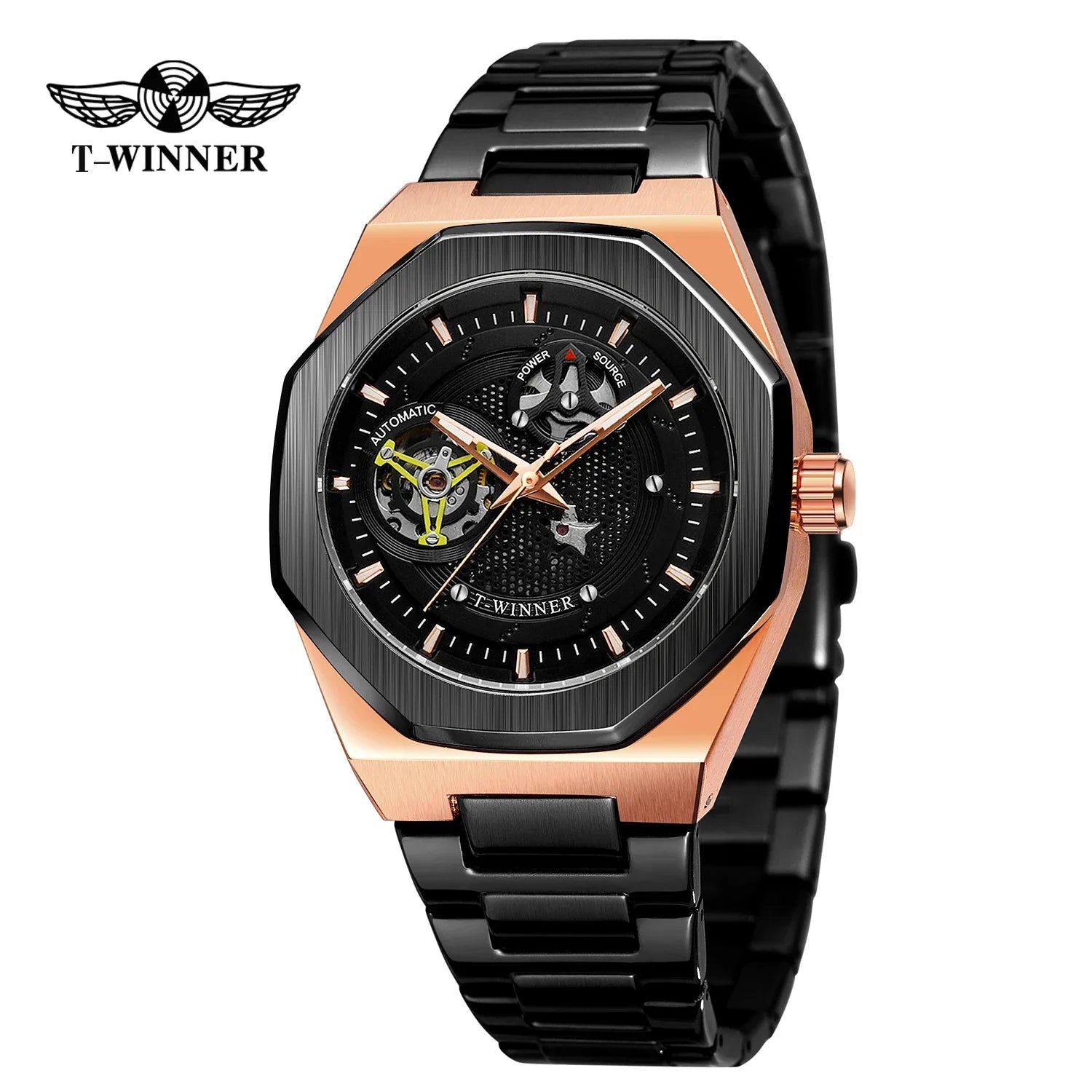 T-Winner Men's Skeleton Automatic Watch – Classic Stainless Steel Mechanical Timepiece