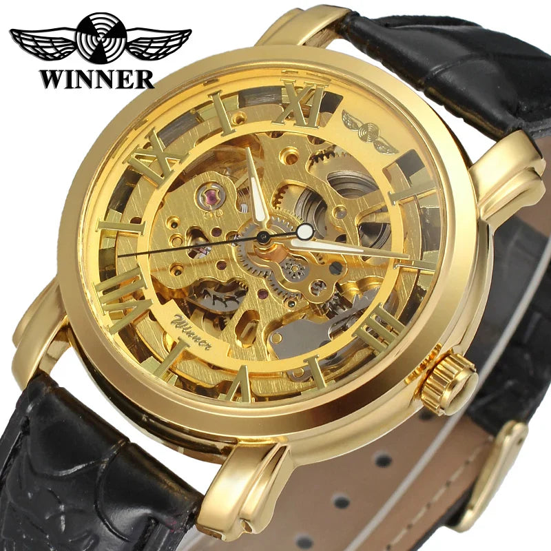 T-WINNER Skeleton Automatic Mechanical Watch for Men – Luxury Leather Strap Timepiece