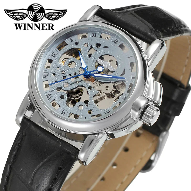 T-WINNER Women's Skeleton Watch – Automatic Mechanical Leather Strap, Fashion Timepiece