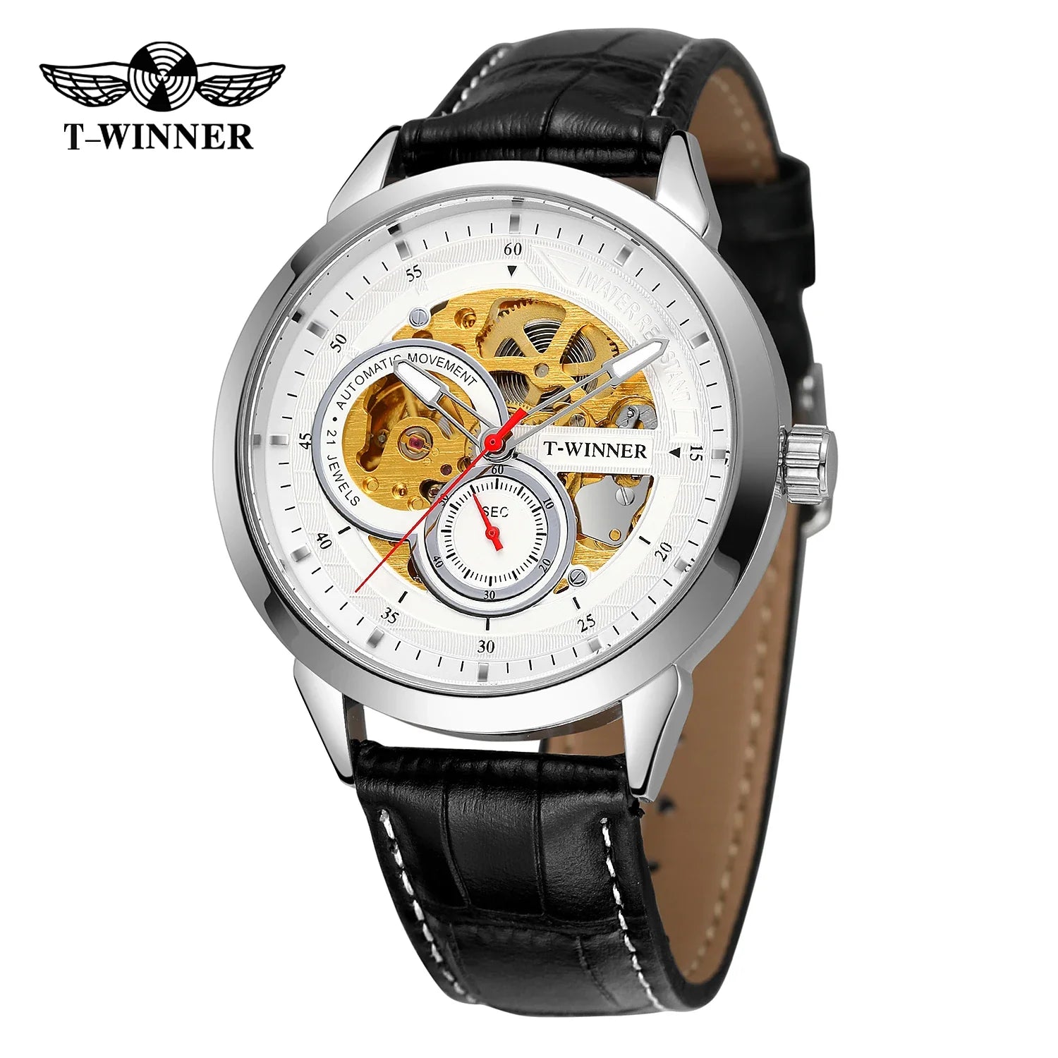 T-WINNER Skeleton Automatic Mechanical Watch for Men – Leather Strap Luxury Timepiece