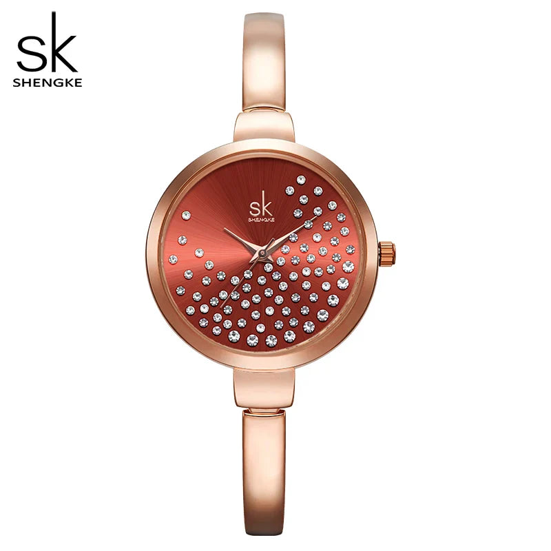 SK Women’s Quartz Watch – Diamond Accent Dial, Leather Strap, 3ATM Water Resistant
