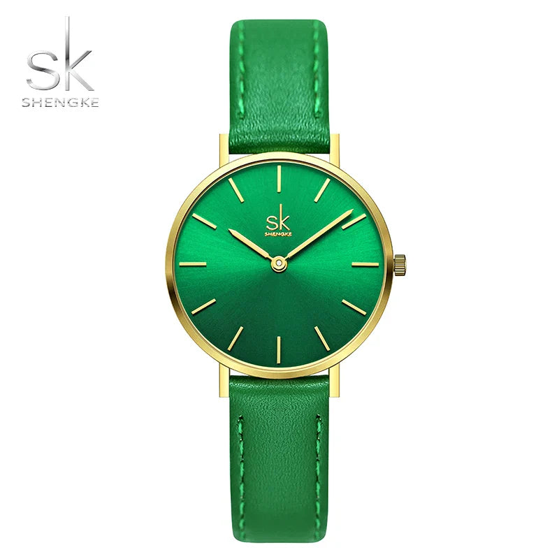 SK Women’s Quartz Watch – Cute Shell Dial, Leather Strap, 32MM Waterproof Wristwatch