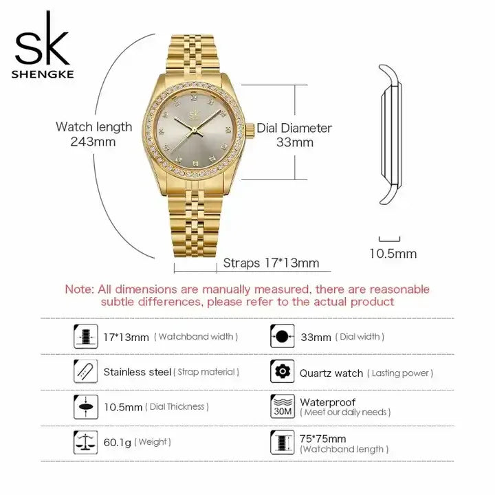 SK Women’s Luxury Quartz Watch – Classic Waterproof Style