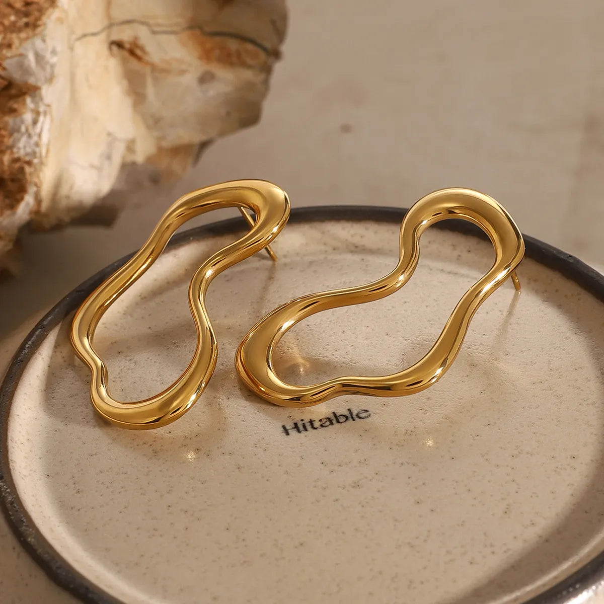 Chic Gold Wavy Drop Earrings for Women – Stainless Steel Irregular Lightweight Jewelry