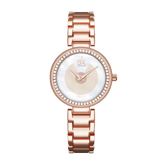 SK Women’s Quartz Watch – Diamond Dial 36mm Stainless Steel Bracelet Wristwatch