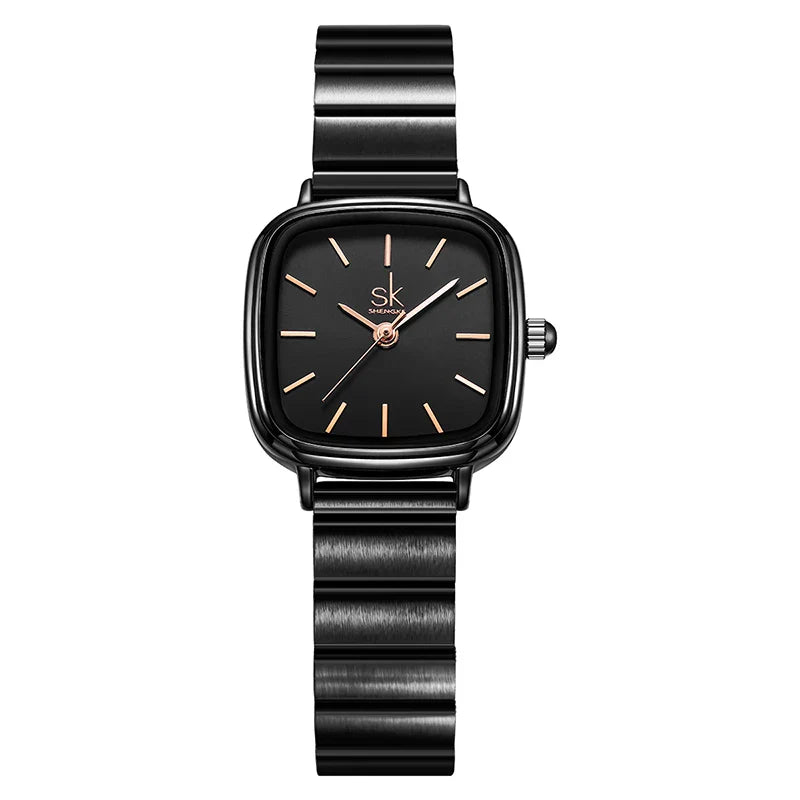 SK Women’s Minimalist Quartz Watch – Square Dial, Stainless Steel Strap, 3ATM Waterproof