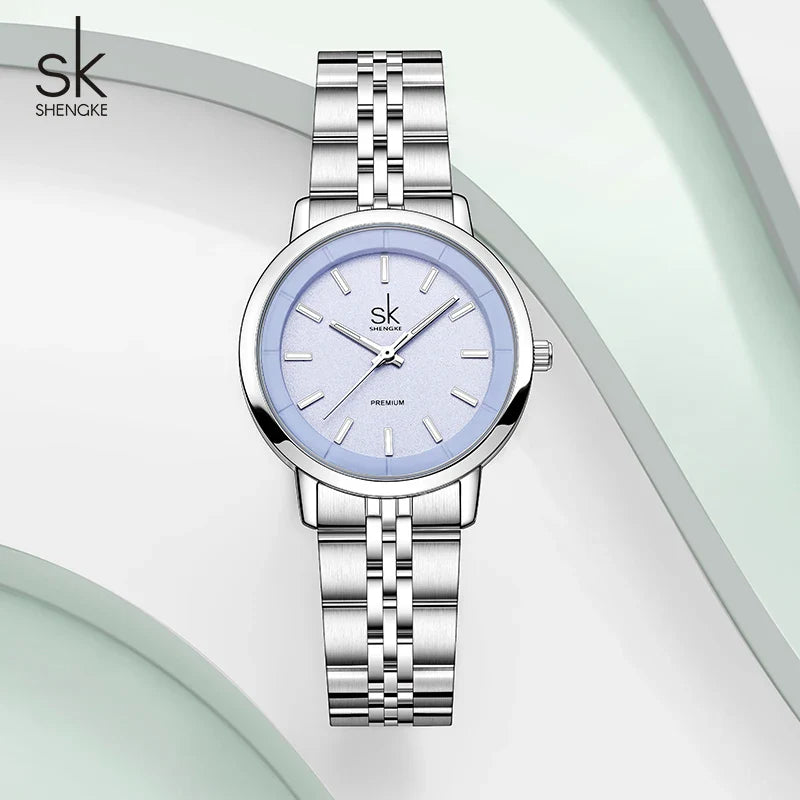 SK Women’s Quartz Watch – Candy Color Dial, Stainless Steel Strap, Waterproof Wristwatch
