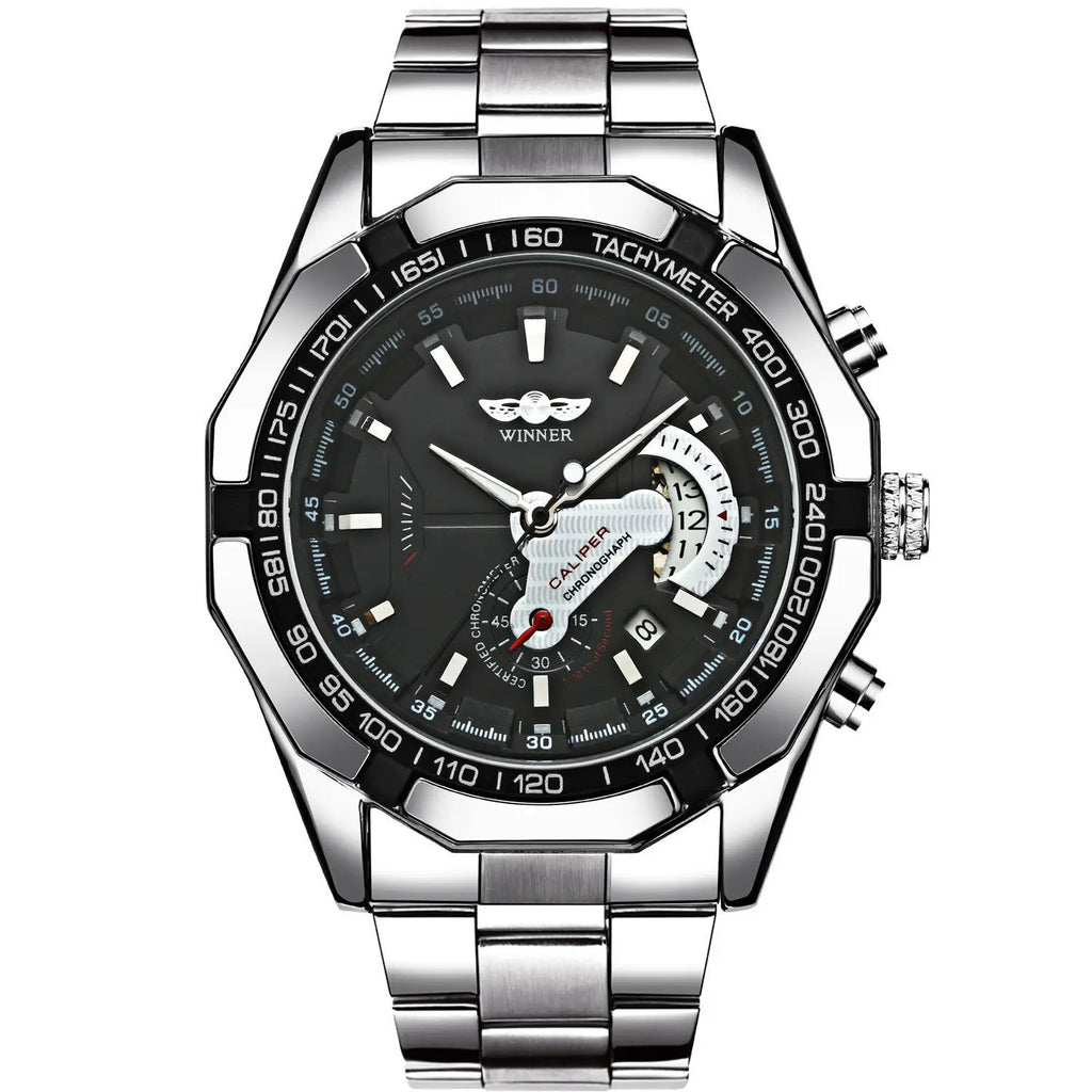 T-WINNER Men’s Mechanical Watch – Retro Stainless Steel Chronograph Business Watch