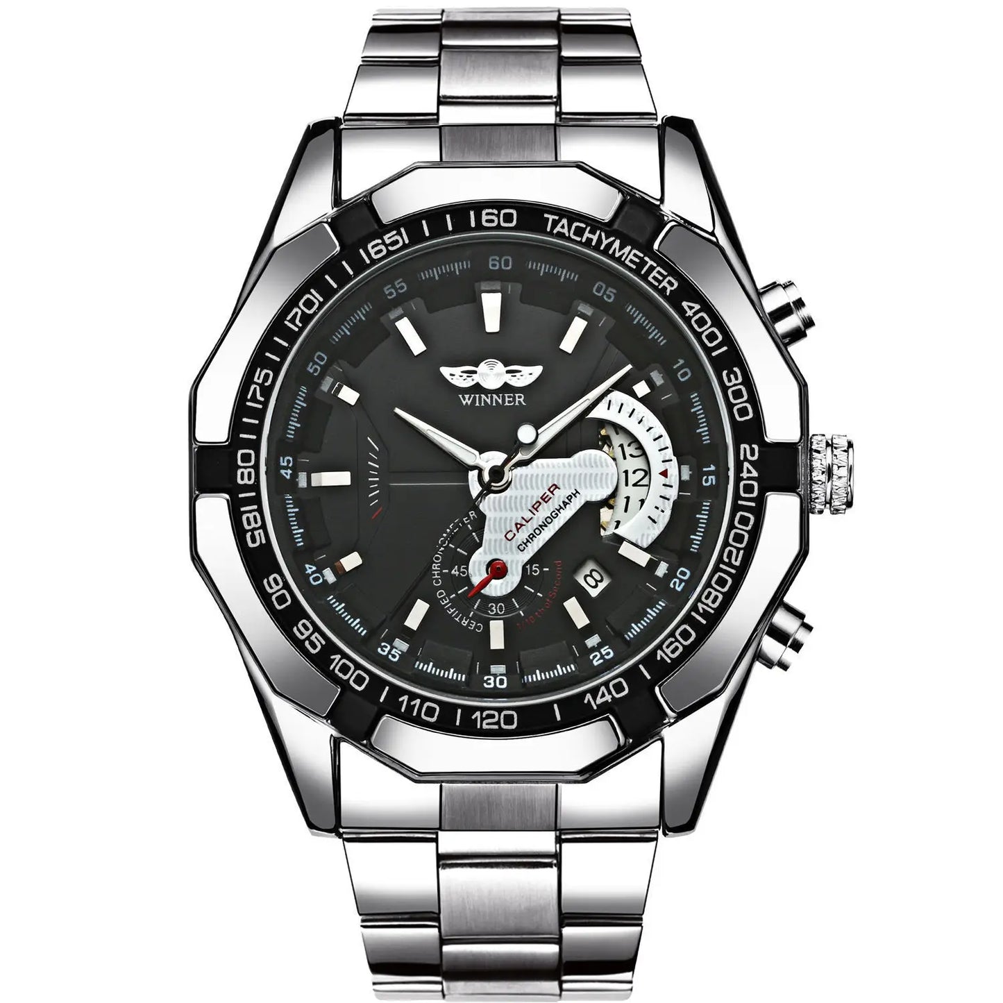 T-WINNER Men’s Mechanical Watch – Retro Stainless Steel Chronograph Business Watch