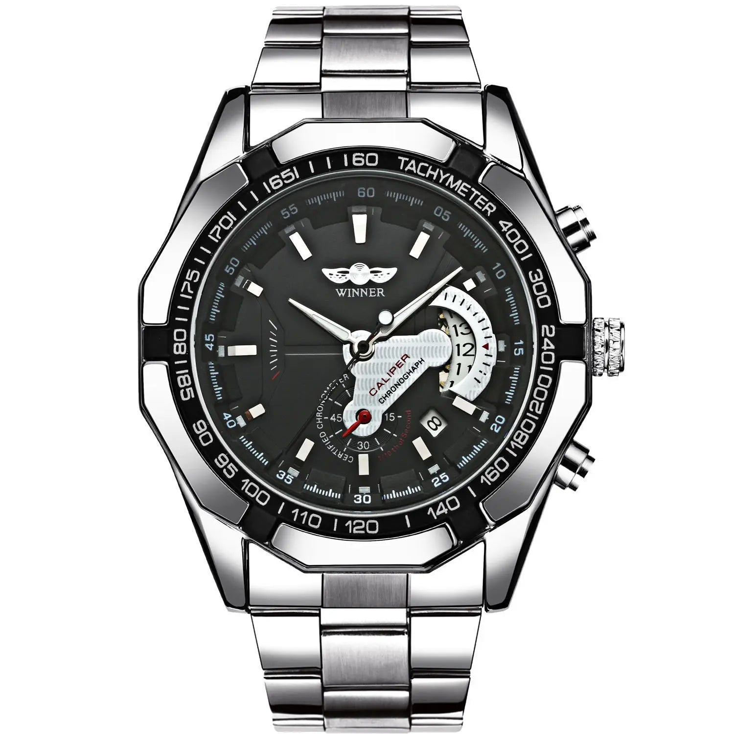 T-WINNER Men’s Mechanical Watch – Retro Stainless Steel Chronograph Business Watch