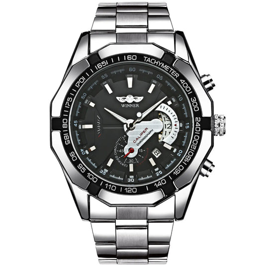 T-WINNER Men’s Mechanical Watch – Retro Stainless Steel Chronograph Business Watch