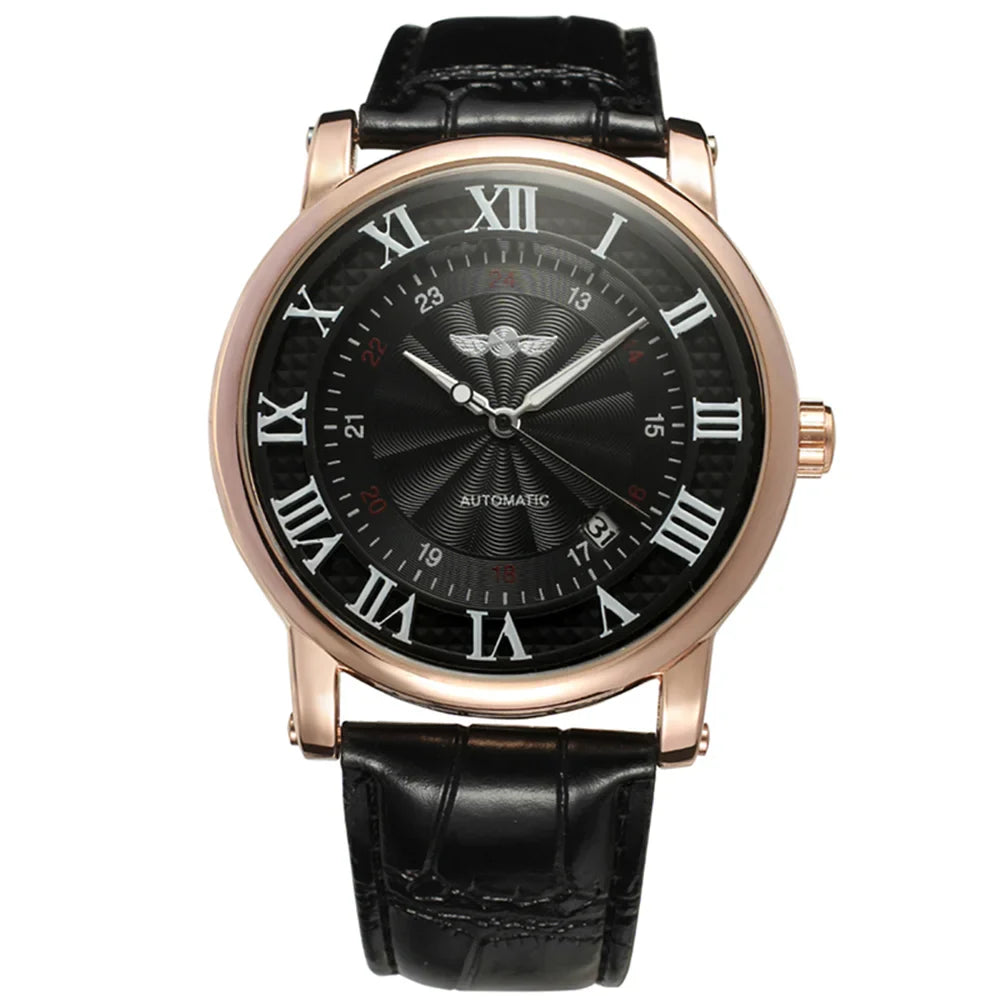 T-Winner Men’s Automatic Mechanical Watch – Retro Leather Strap, Shock Resistant