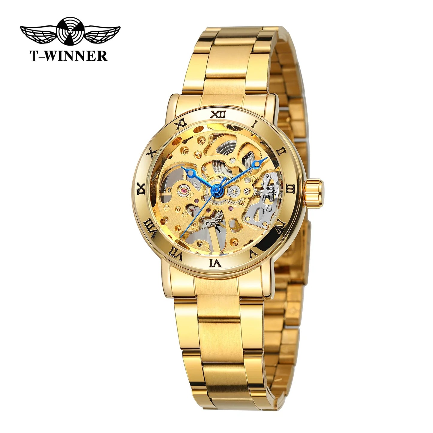 T-Winner Women’s Skeleton Mechanical Watch – Stainless Steel, Luminous Analog Timepiece