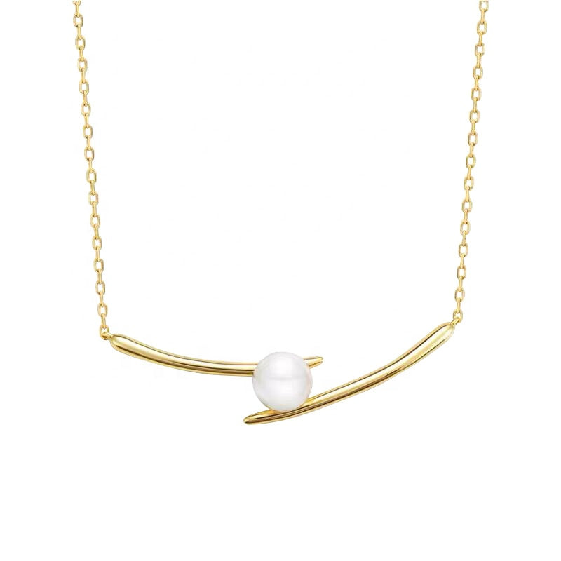 Bar Pendant Single Pearl Necklace for Women – Korean Style Titanium Steel Jewelry