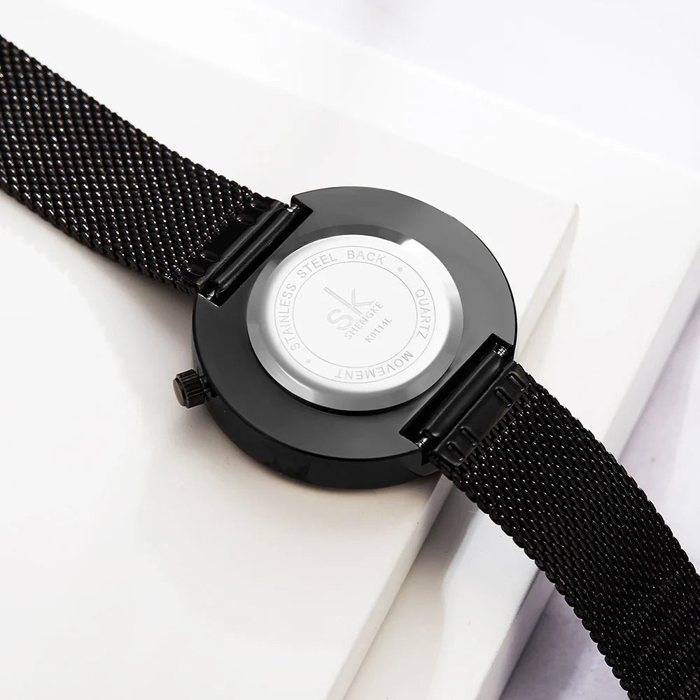 SK Women’s Quartz Watch – Luxury Stainless Steel Mesh Strap, 3ATM Waterproof