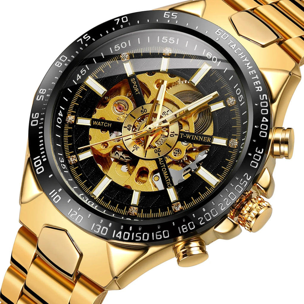T-Winner Men’s Luxury Automatic Mechanical Watch – Stainless Steel Tourbillon Wristwatch