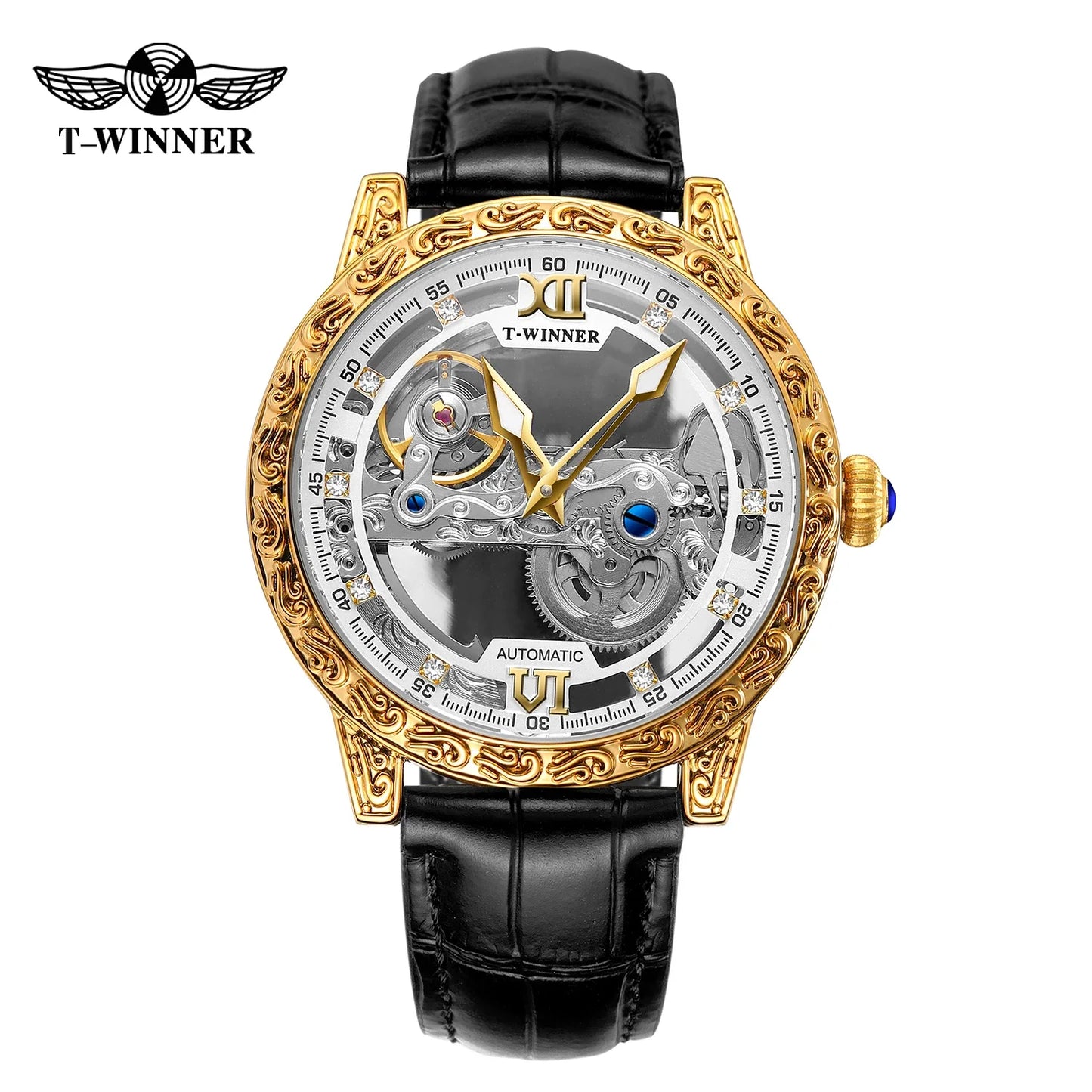 T-Winner Skeleton Automatic Watch for Men – Luxury Mechanical Design with Leather Strap