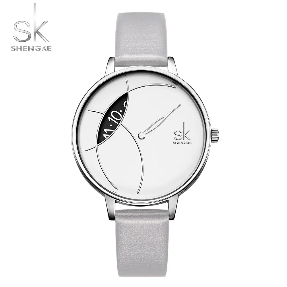 SK Women’s Quartz Watch – Stylish Stainless Steel Mesh & Leather Casual Timepiece