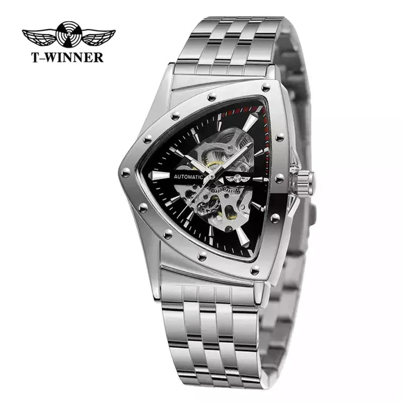 T-Winner Men’s Mechanical Watch – Triangular Dial Automatic Stainless Steel Band