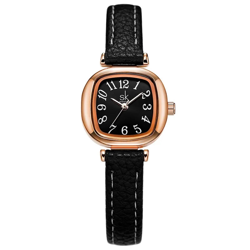 SK Women’s Quartz Watch – Vintage Irregular Dial, PU Strap, 3ATM Waterproof Wristwatch
