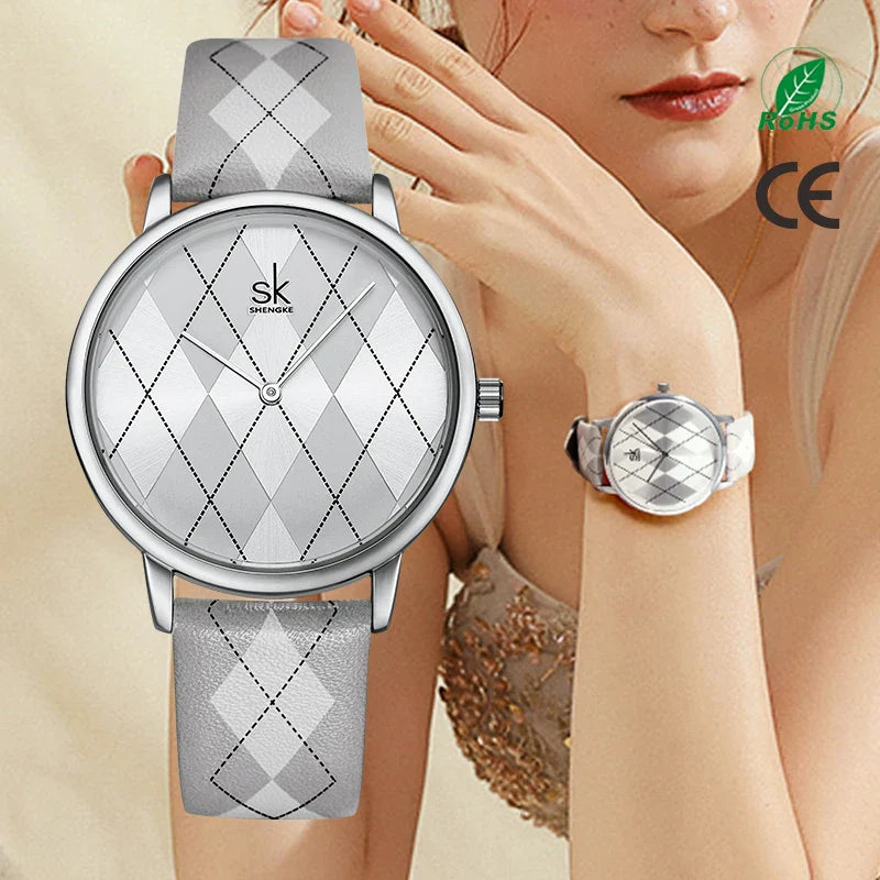 SK Women’s Vintage Quartz Watch – Leather Strap, Waterproof Design