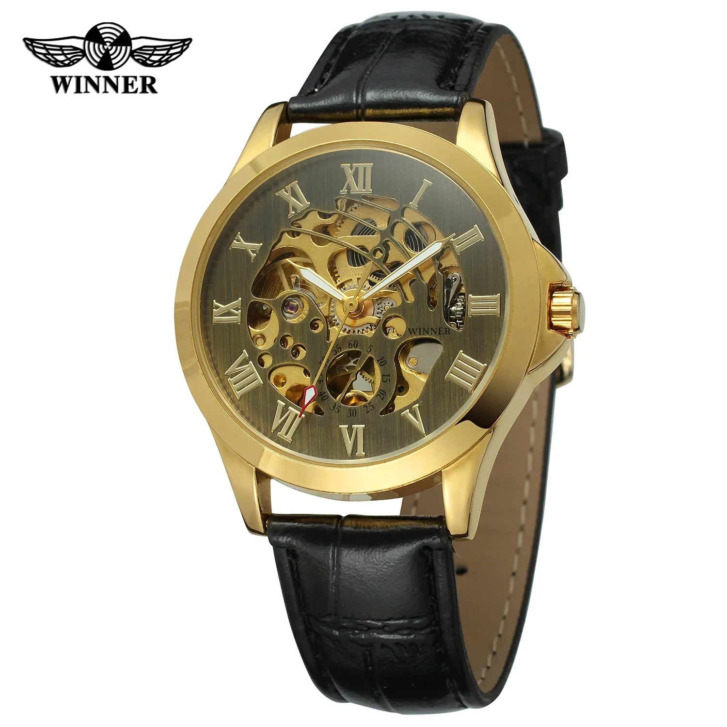 T-Winner Men’s Skeleton Automatic Watch – Leather Strap Mechanical Timepiece