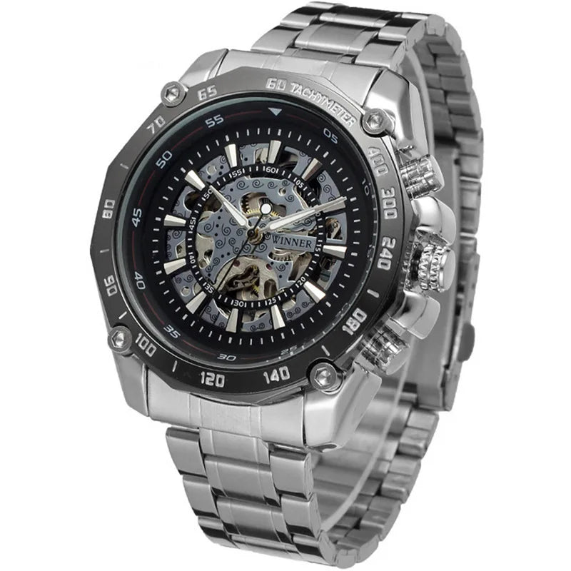 T-Winner Men’s Automatic Mechanical Watch – Hollow Dial, Luxury Timepiece
