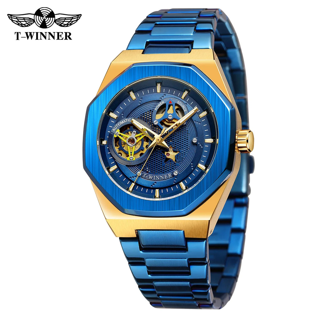 T-Winner Men's Skeleton Automatic Watch – Classic Stainless Steel Mechanical Timepiece