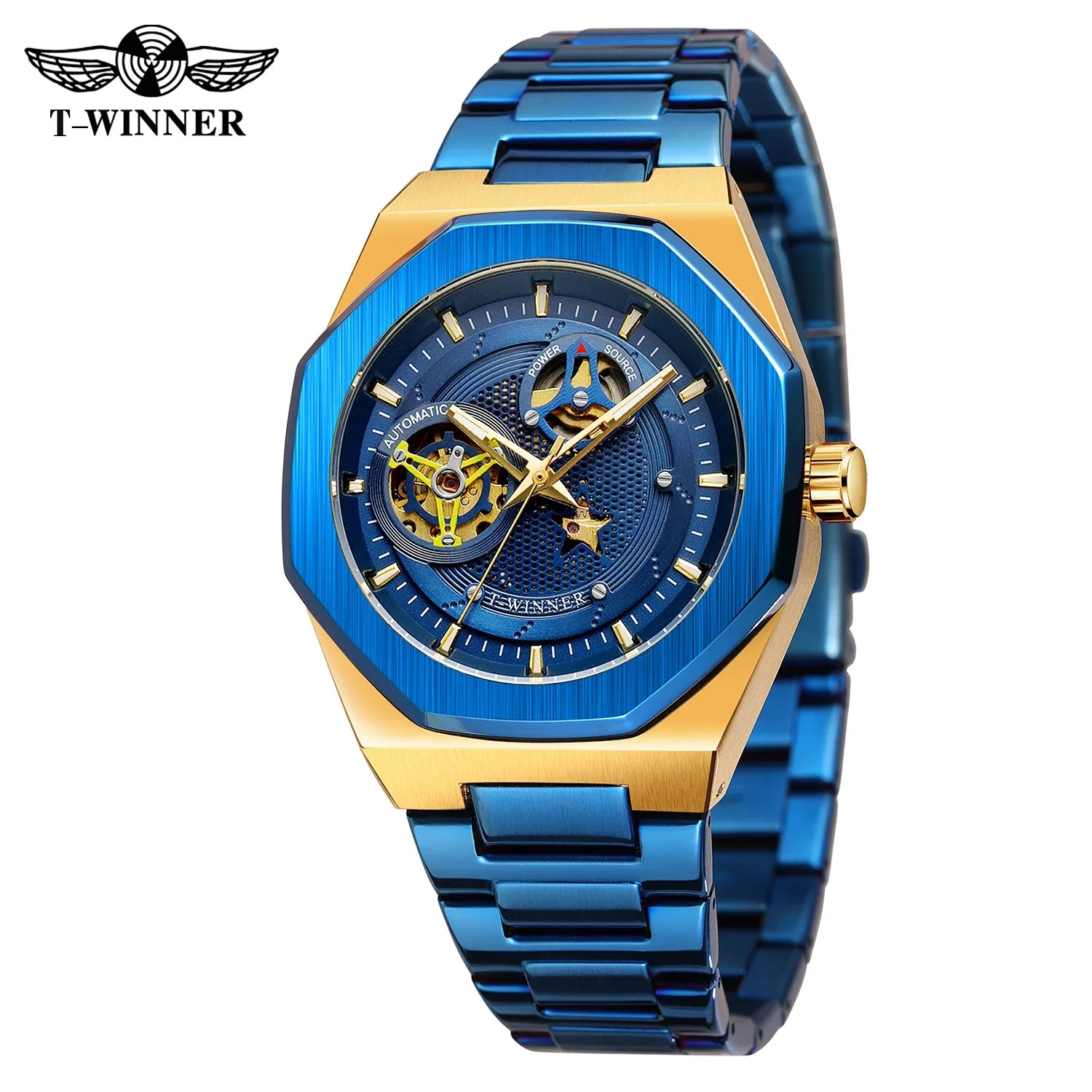 T-Winner Men's Skeleton Automatic Watch – Classic Stainless Steel Mechanical Timepiece
