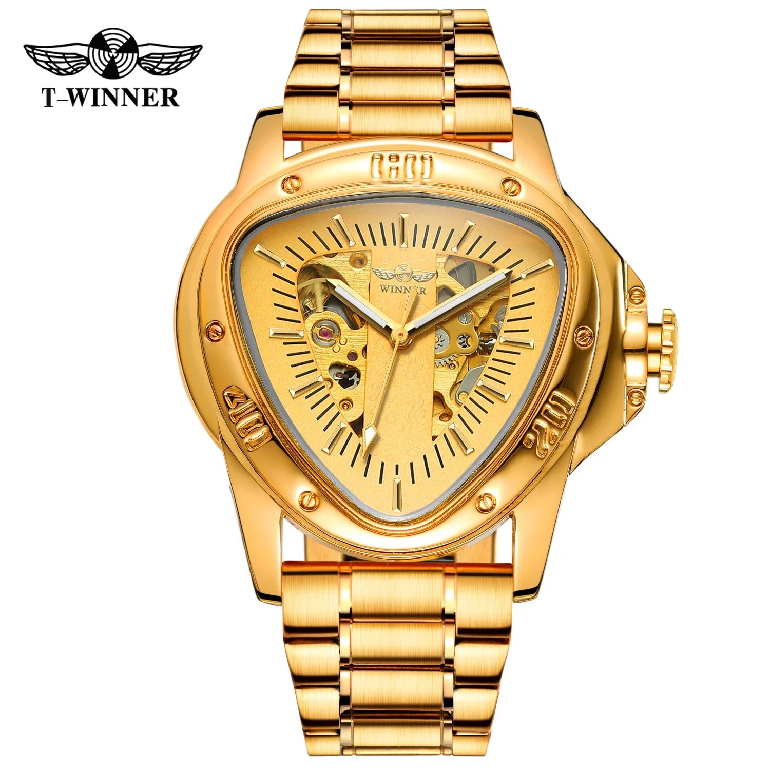 T-Winner Men’s Mechanical Triangle Watch – Luminous Stainless Steel Wristwatch