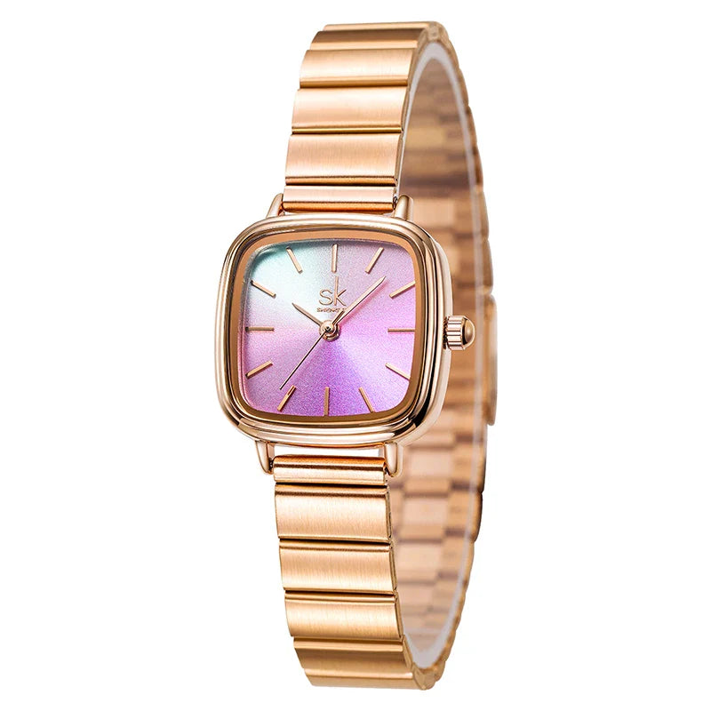 SK Women’s Minimalist Quartz Watch – Square Dial, Stainless Steel Strap, 3ATM Waterproof