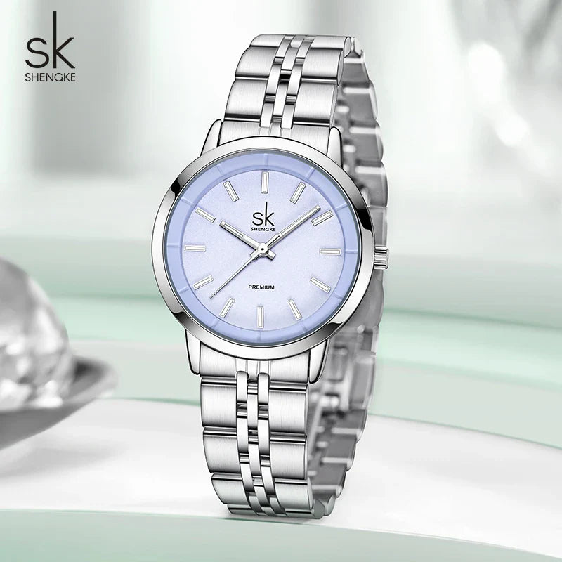 SK Women’s Quartz Watch – Candy Color Dial, Stainless Steel Strap, Waterproof Wristwatch
