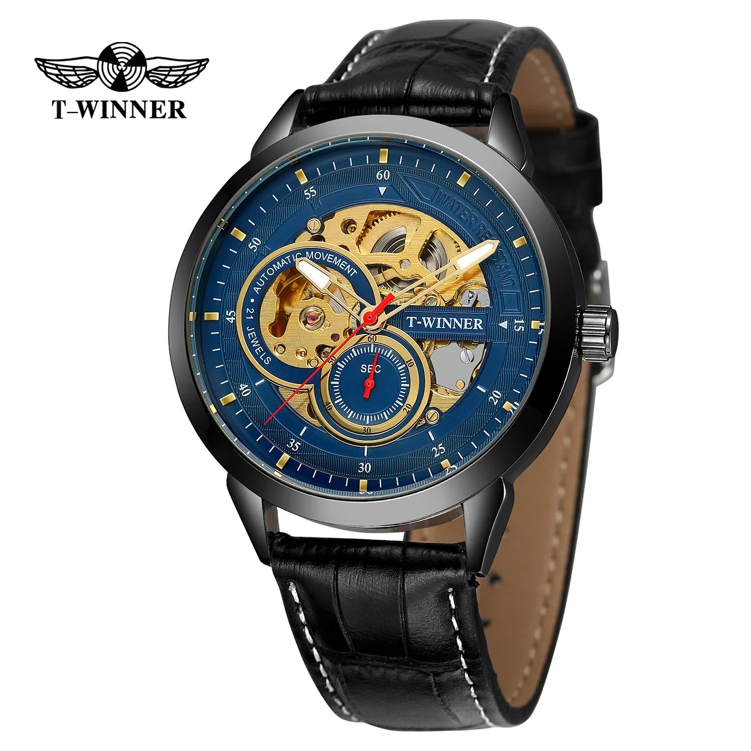 T-WINNER Skeleton Automatic Mechanical Watch for Men – Leather Strap Luxury Timepiece