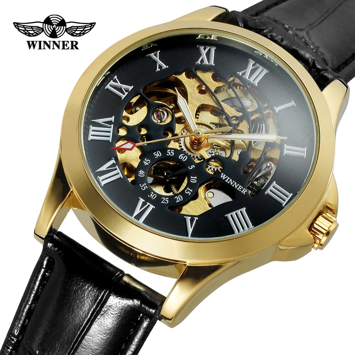 T-Winner Men’s Skeleton Automatic Watch – Leather Strap Mechanical Timepiece