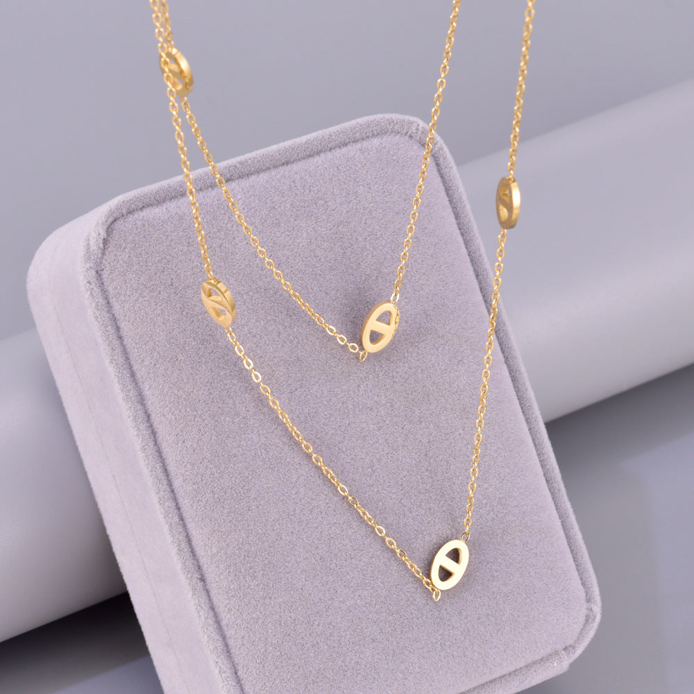 Double-Layer Titanium Steel Long Necklace – Light Luxury Women’s Pig Nose Chain