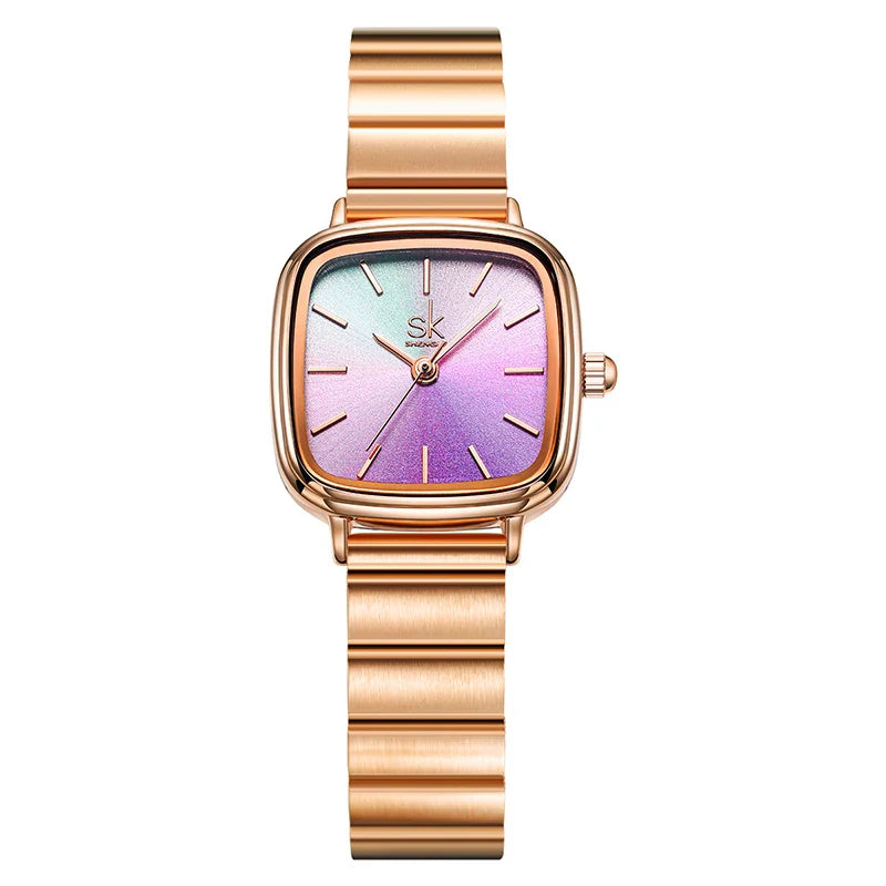 SK Women’s Minimalist Quartz Watch – Square Dial, Stainless Steel Strap, 3ATM Waterproof