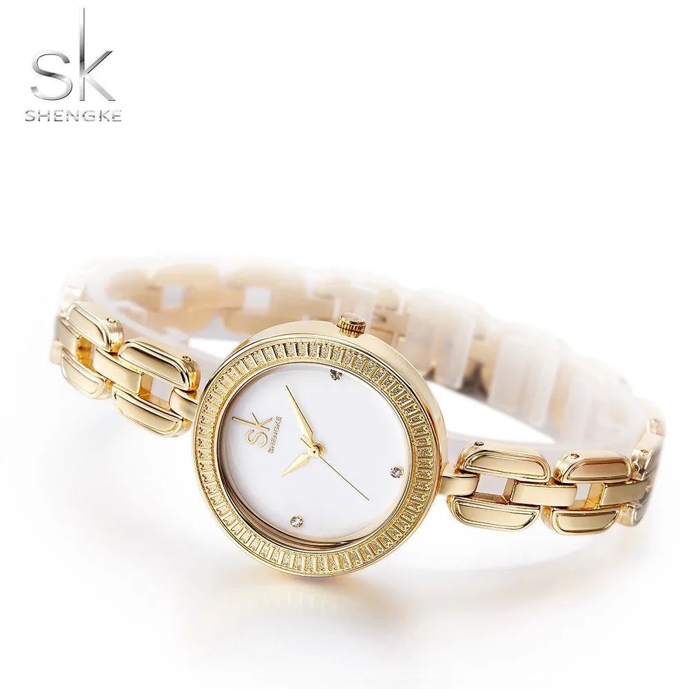 SK Women’s Luxury Quartz Bracelet Watch – Classic Alloy Waterproof Wristwatch