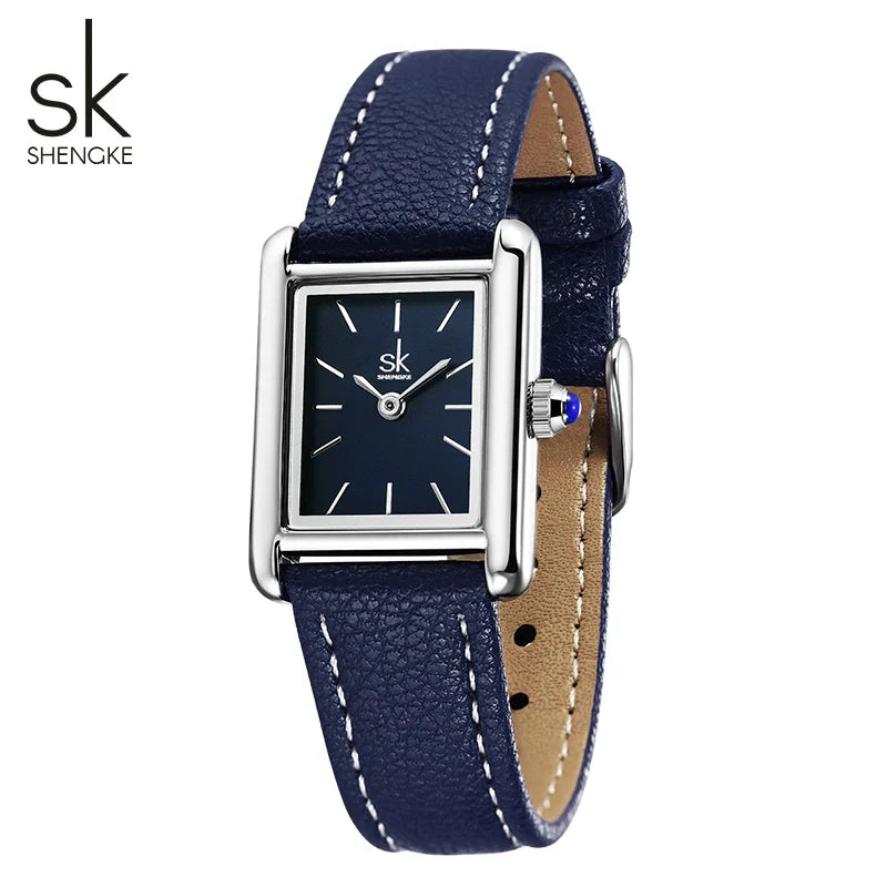 SK Women’s Square Quartz Watch – Leather Strap, Water-Resistant Luxury Wristwatch