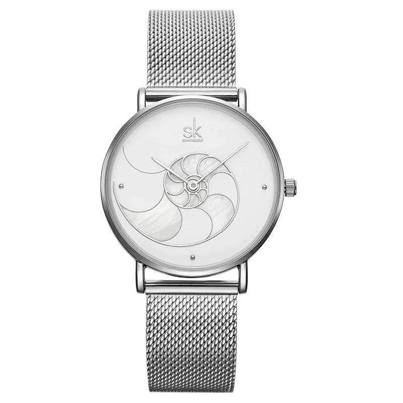 SK Ultra-Thin Women’s Quartz Watch – Stainless Steel Mesh Band, 3ATM Waterproof