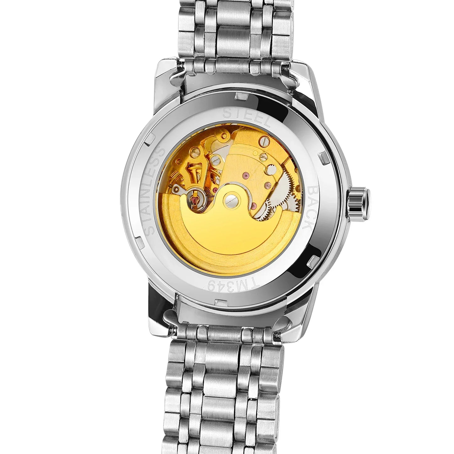 T-WINNER Men’s Mechanical Watch – Luminous Transparent Dial Stainless Steel Band