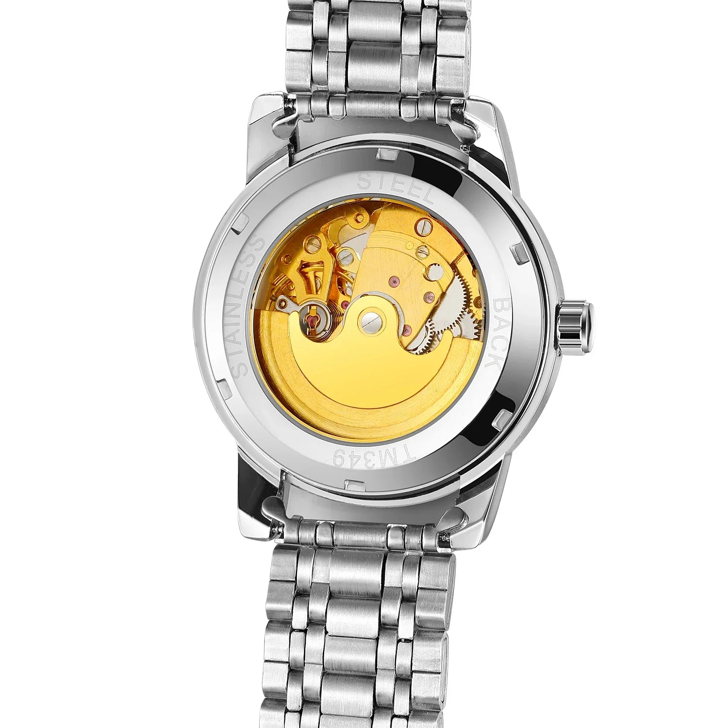 T-WINNER Men’s Mechanical Watch – Luminous Transparent Dial Stainless Steel Band