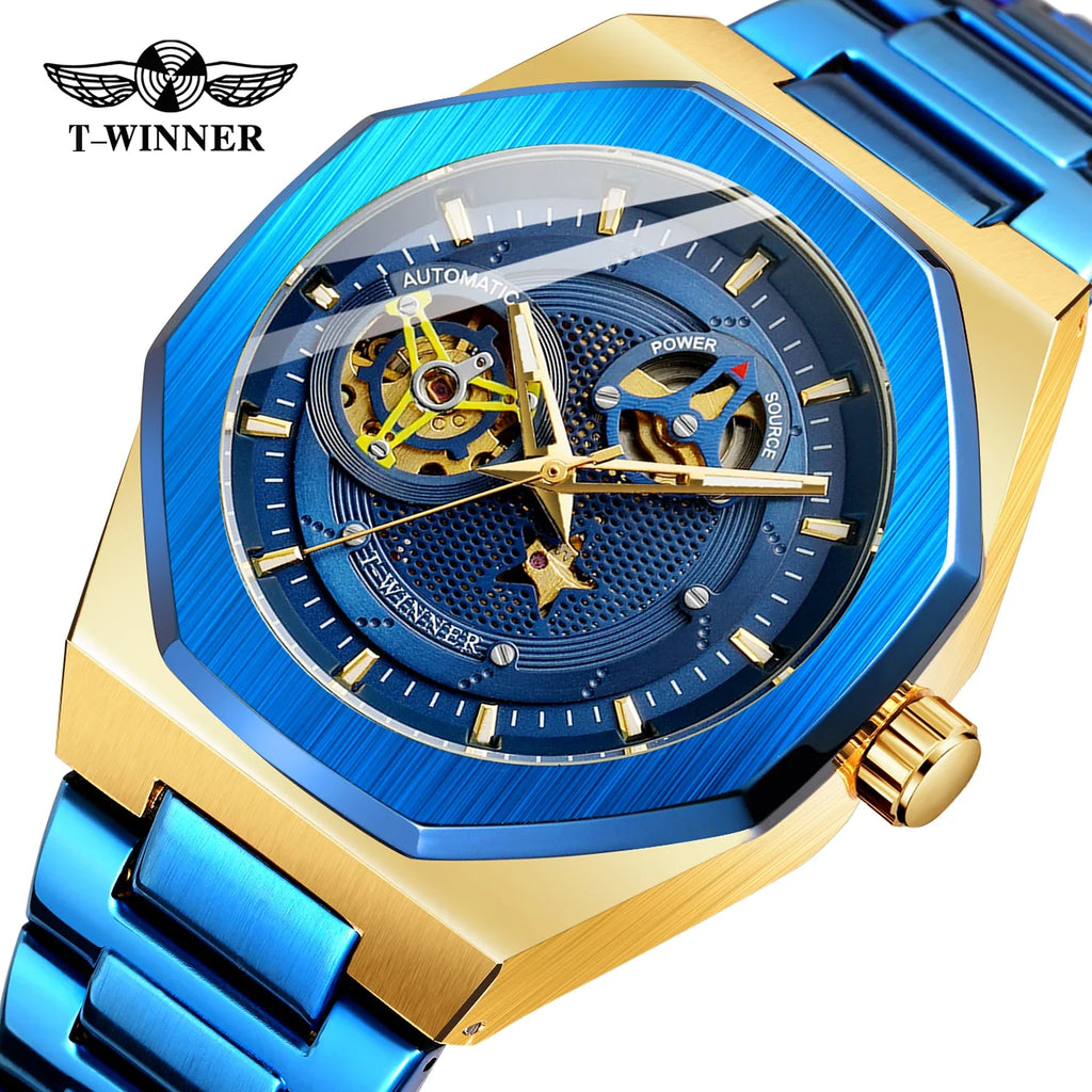 T-Winner Men's Skeleton Automatic Watch – Classic Stainless Steel Mechanical Timepiece