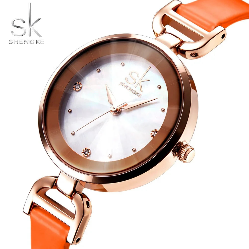 SK Women’s Leather Strap Watch – Luxury Waterproof Fashion Wristwatch