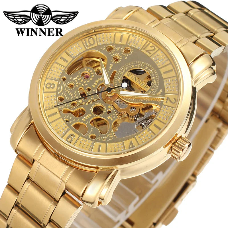 T-Winner Men’s Dragon Skeleton Watch – Automatic Mechanical Gold Luxury Timepiece