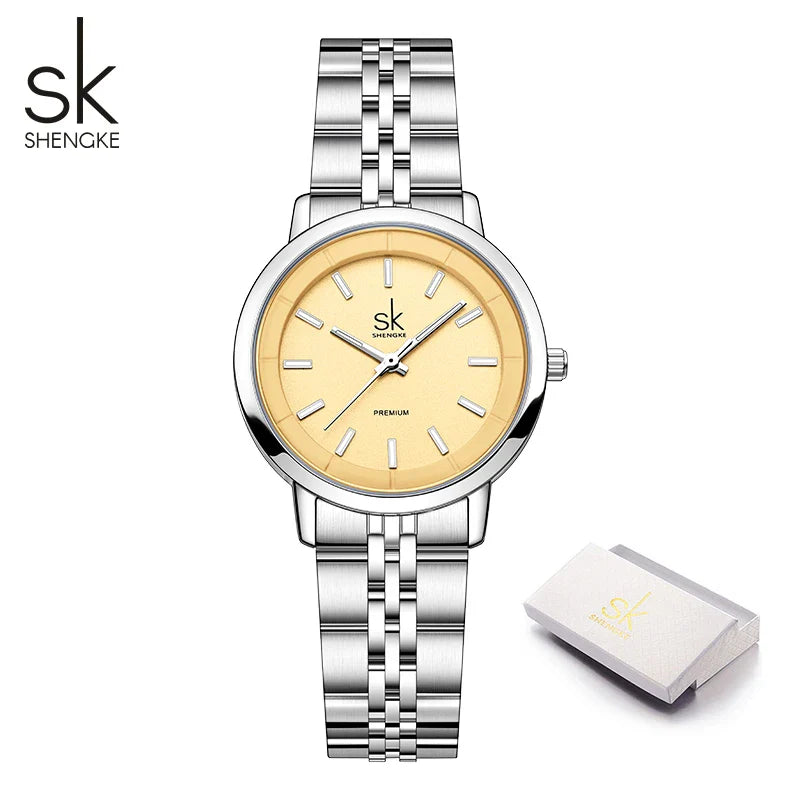 SK Women’s Quartz Watch – Candy Color Dial, Stainless Steel Strap, Waterproof Wristwatch