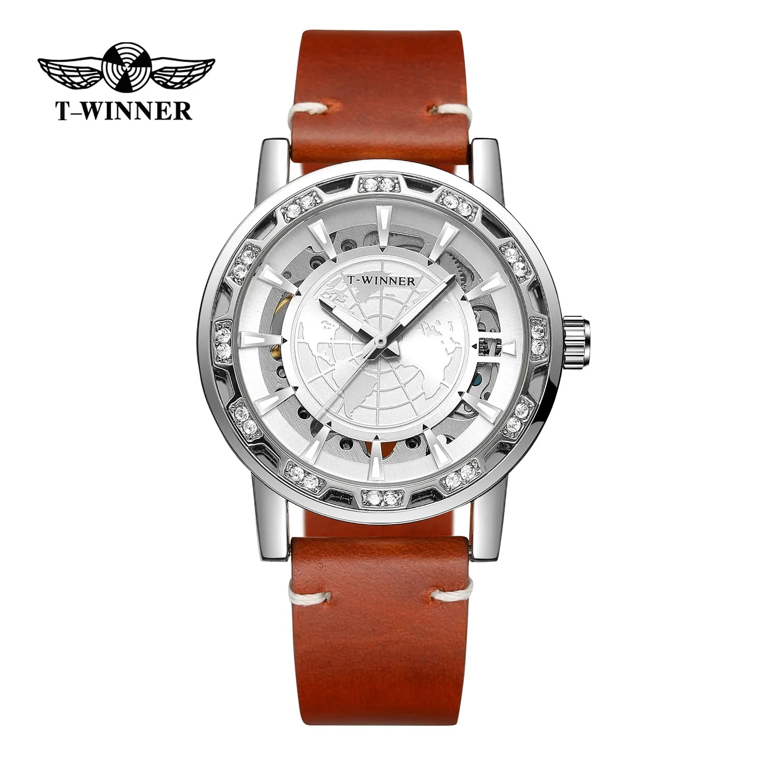 T-Winner Men’s Skeleton Mechanical Watch – Luminous Leather Strap Automatic Timepiece