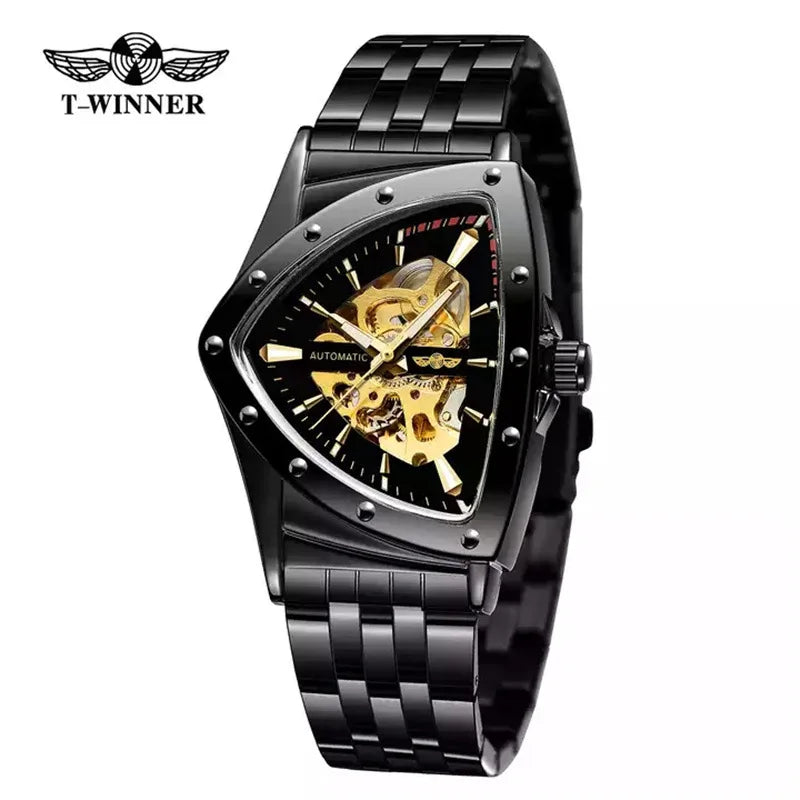 T-Winner Men’s Mechanical Watch – Triangular Dial Automatic Stainless Steel Band